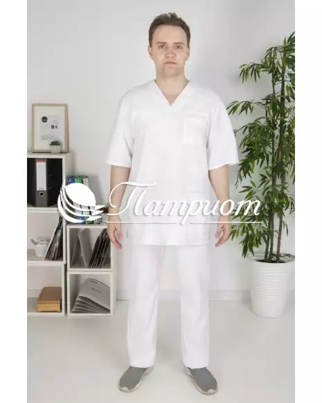 Костюм хирурга универсальный белый ткань бязь ГОСТ Модель 1